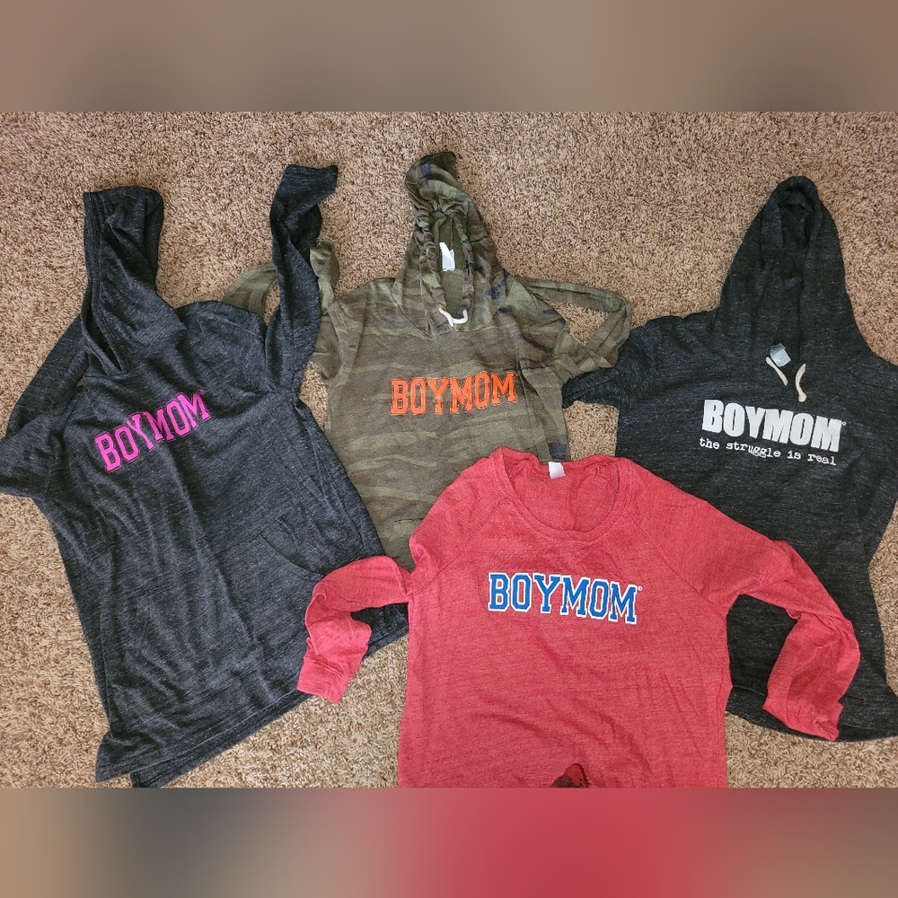 4 light weight, t-shirt like material, long sleeve hooded shirts